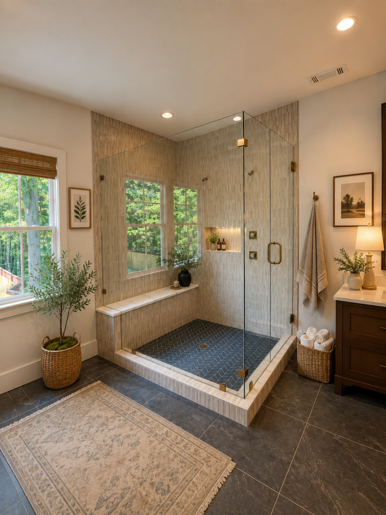 Custom frameless glass shower enclosure